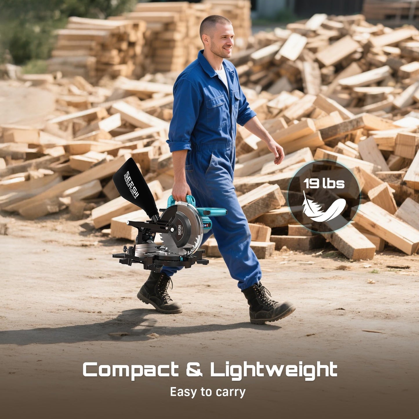 SEESII Power Compound Miter Saw: 8-inch Compact Miter Saw with Speed 4900RPM - Laser Guide - Precision Miter Angles - Lightweight Design - Single Bevel 0-45° for Carpenter Woodworking Project DIY
