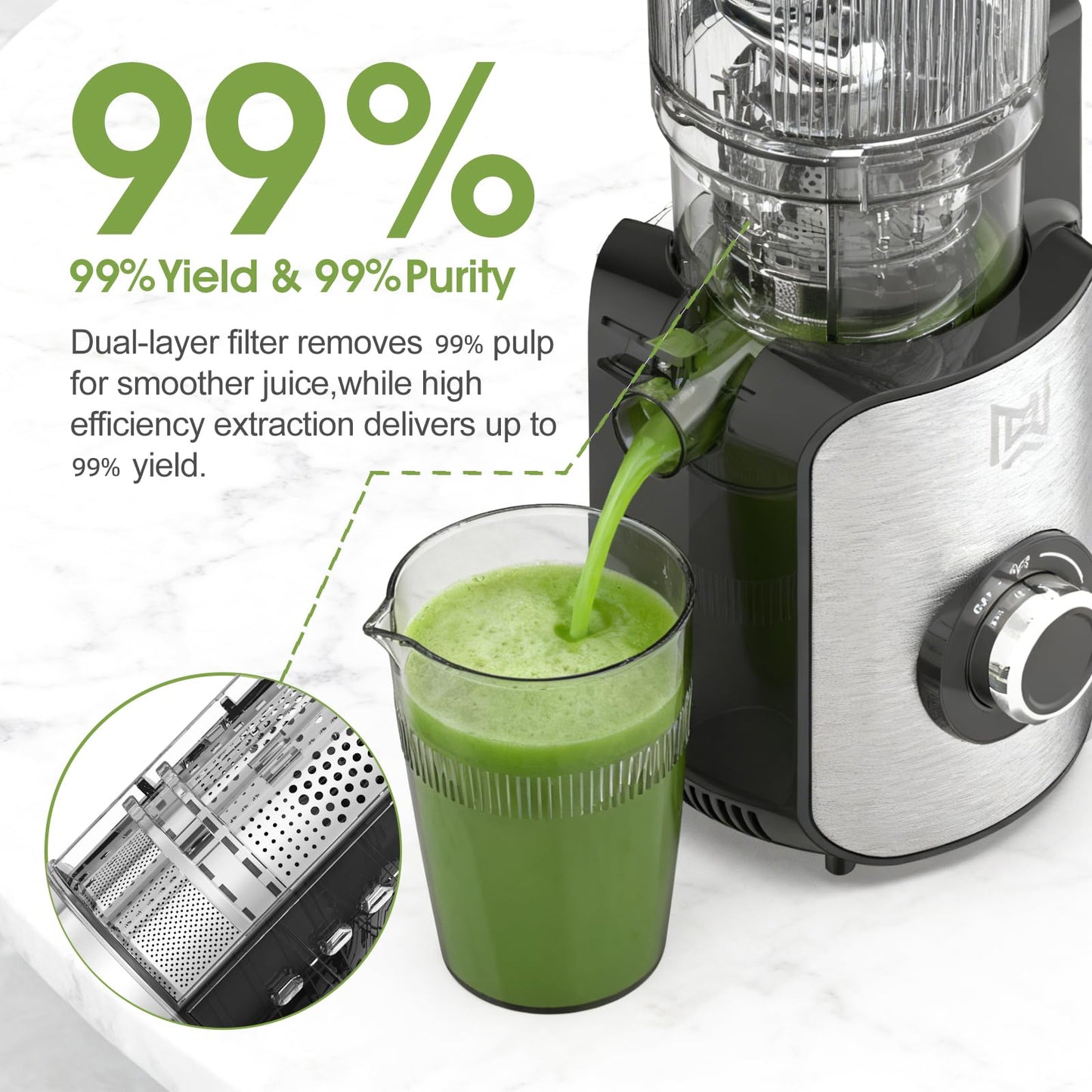 IWODTECH Cold Press Juicer,Stainless Steel Material,Juicer Machines with 5.0Inch Wide Feed Chute,Slow Masticating Juicer for Vegetables and Fruits with High Juice Yield,Large Auger,Easy to Clean