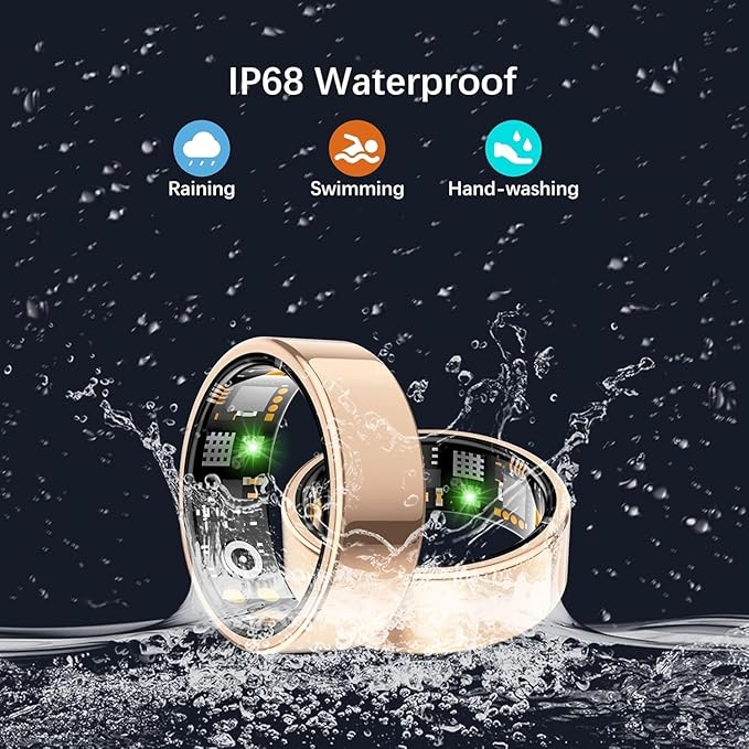 Health Tracker Ring, Smart Health Ring for Women Men with Heart Rate, Blood Oxygen, Sleep Monitor, Steps,Calories, No Subscription Fee, IP68 Waterproof Smart Ring for iPhone & Android (Rose Gold, 12#)