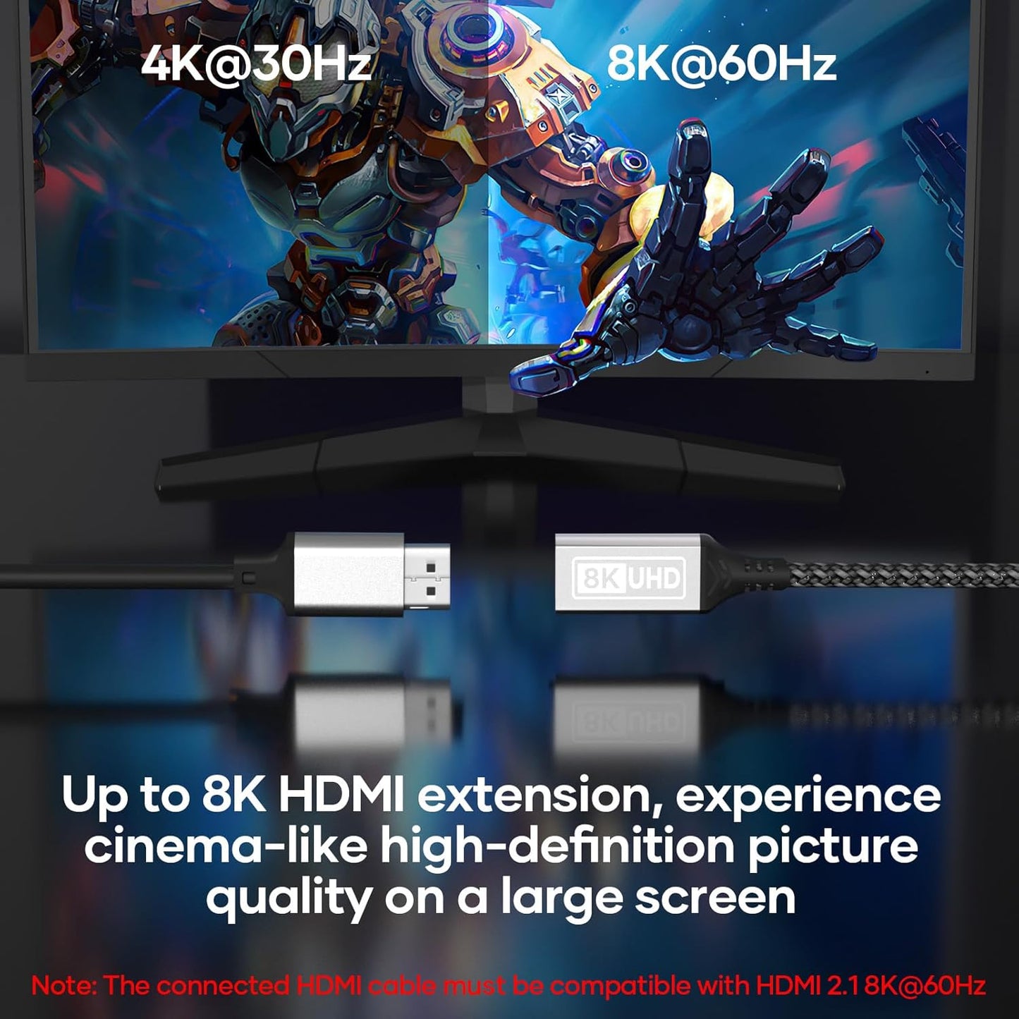 Lumivtx Extender,6.56FT(2M) 10K 8K@60HZ/4K@144HZ,HDMI 2.1 48Gbps HDR10+ PS5/PS4 HDMI Cable Extender Cable Male