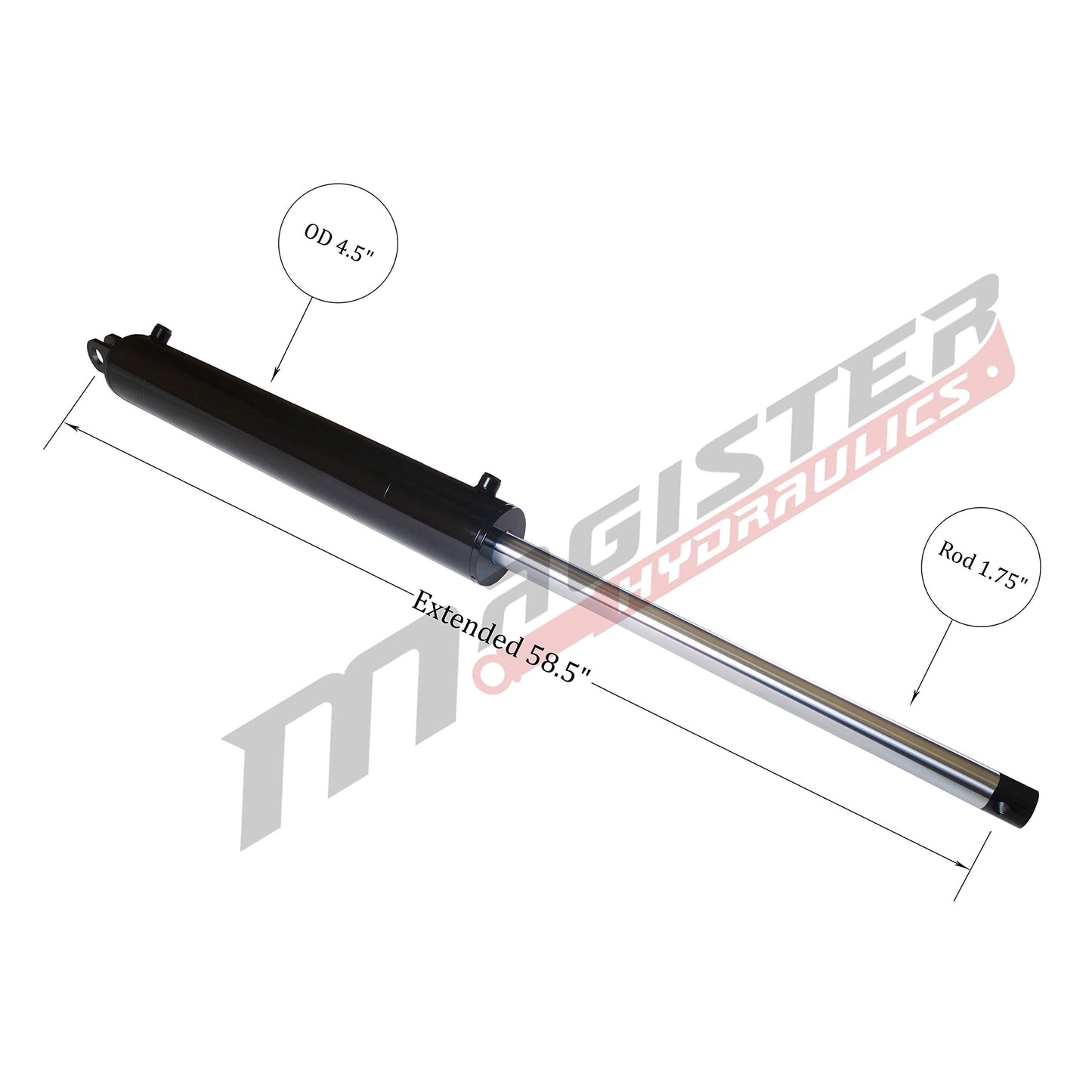 Magister Hydraulics Log Splitter Cylinder 4 in Bore x 24 in Stroke x 1.75 in Rod - Welded Double Acting Hydraulic Cylinder for Wood Splitter - Heavy-Duty Log Splitter Ram 4x24