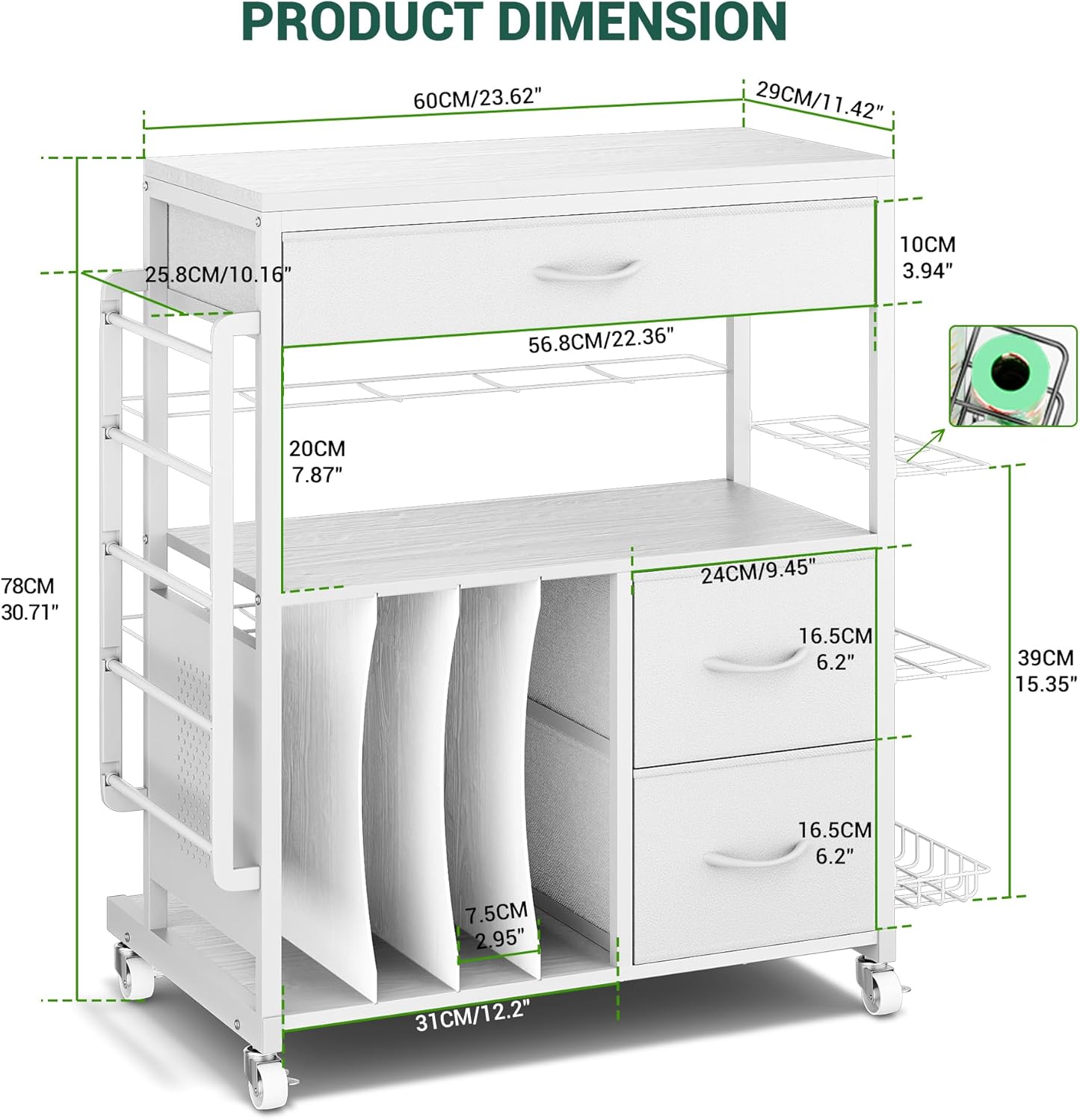 PUNLUXU Wrapping Paper Storage Cart - Rolling Gift Wrap Station with Ribbon & Gift Bag Organizer