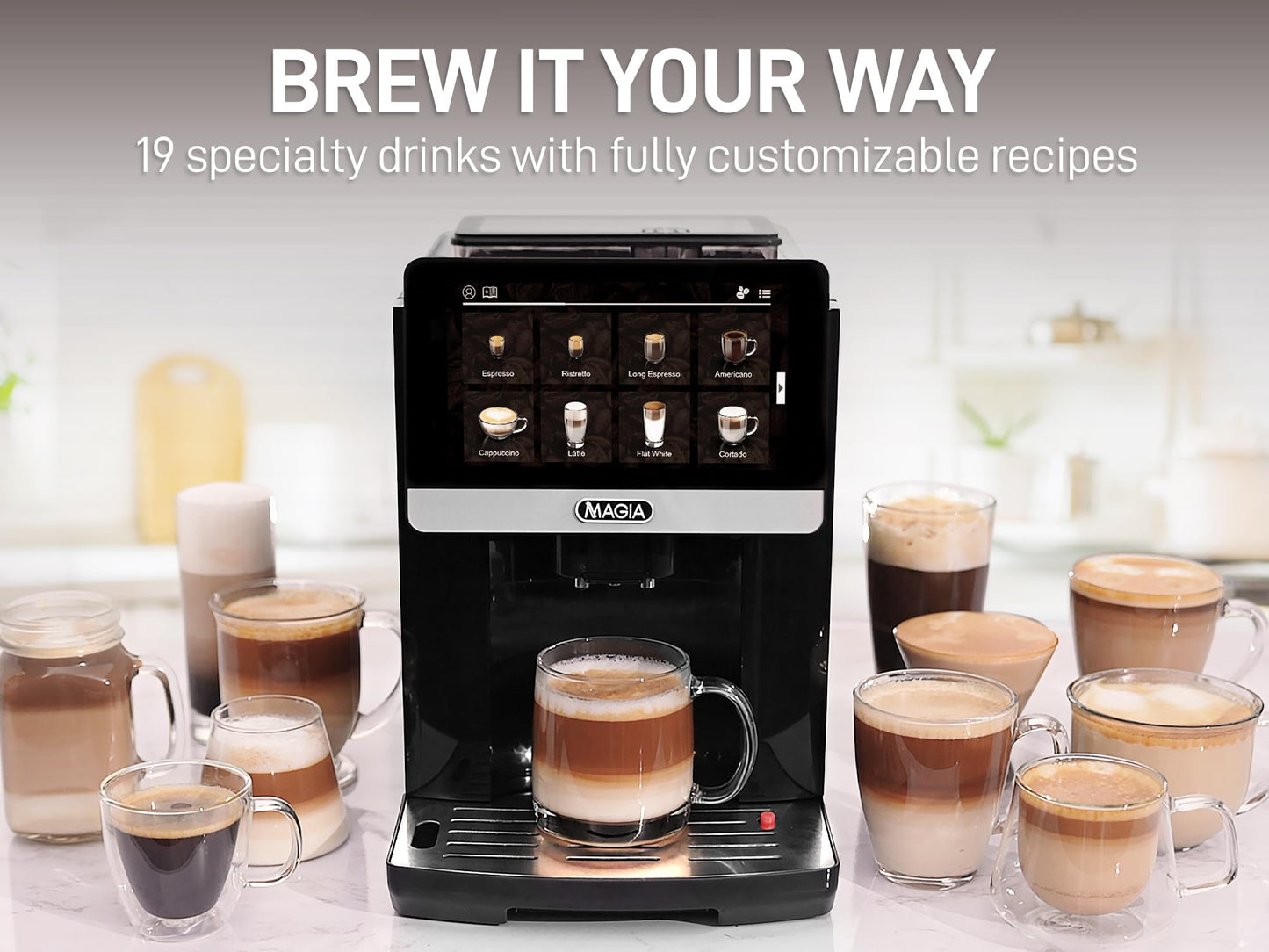 Zulay Magia Super Automatic Espresso Maker Machine with Grinder - 19 Fully Customizable Coffee Options, Auto Cleaning, Milk Foam System - for Latte, Cappuccino- Prime - Silver (13.8x18x9.4)