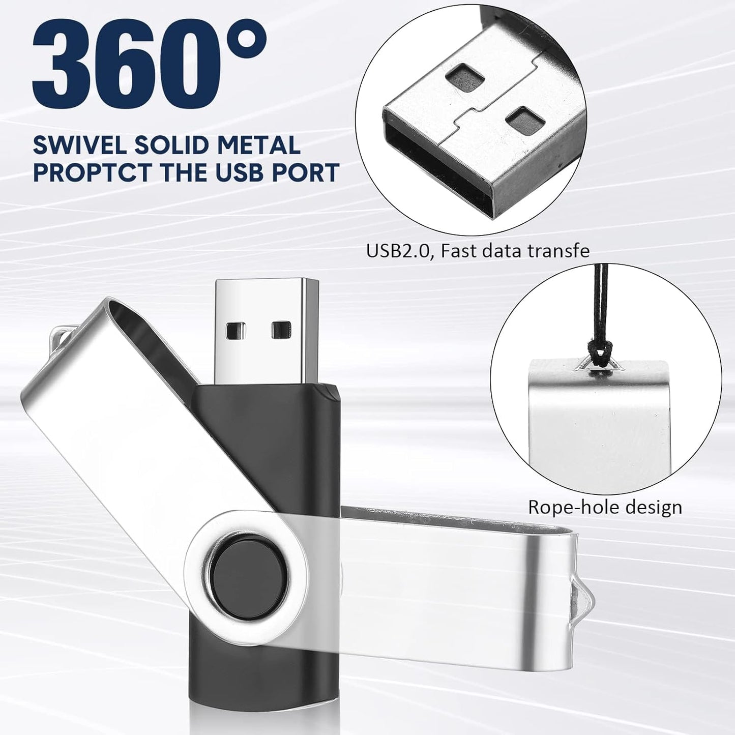 Bliksem 3 Pack 64GB 2.0 360 Black(3-Pack 64GB) USB Flash Drive with Type C Adapter and Storage Box USB High Speed Metal