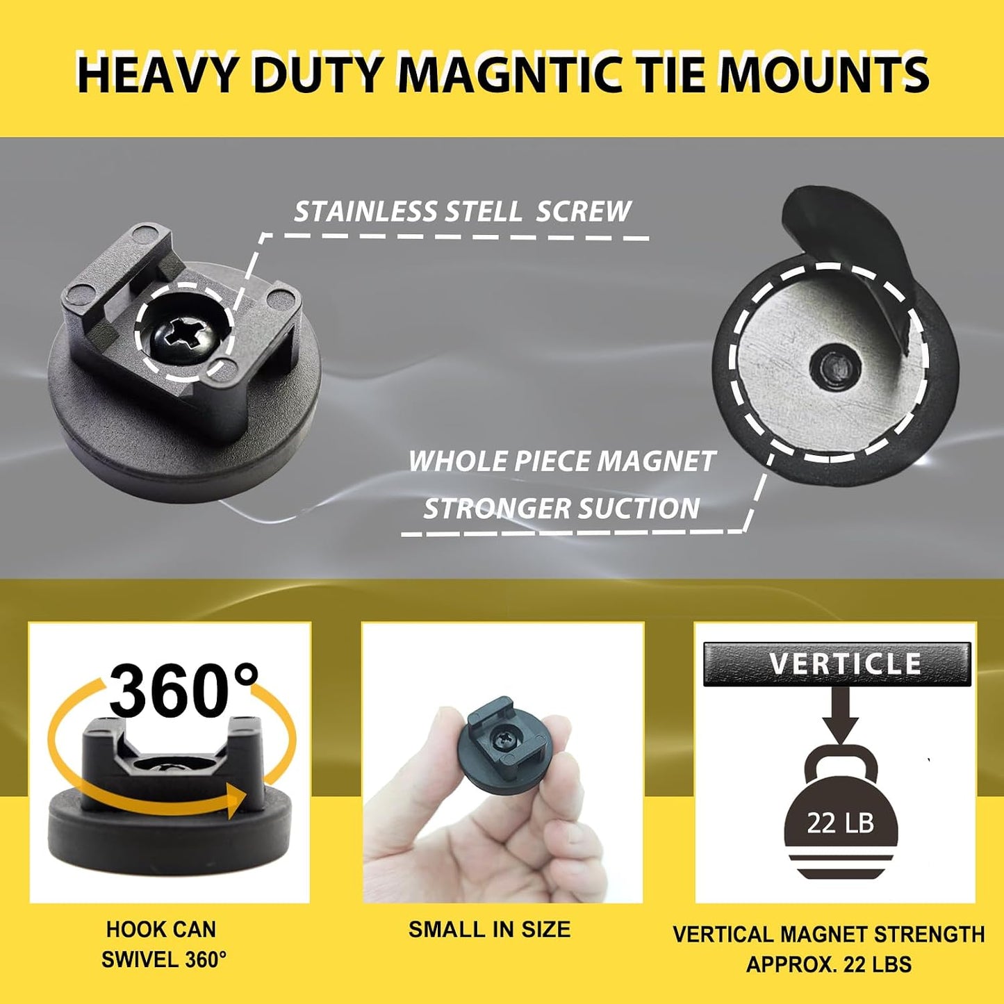 DyaMag 10 Pack 20 31mm Magnetic Zip Tie Mounts, Heavy Duty Magnetic Cable Holder with Reusable Zip Ties - Multipurpose