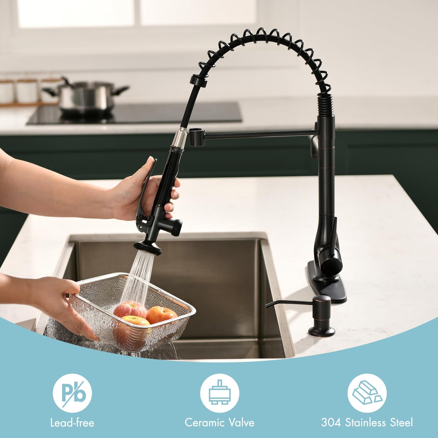 GIMILI ORB Commercial Kitchen Faucet with Pull Down Sprayer, Double Headed Single Handle High Pressure Kitchen Faucet with Soap Dispenser
