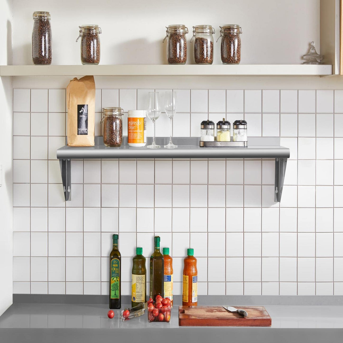 HALLY SINKS & TABLES H Stainless Steel Shelf 18 x 60 Inches, 450 lb, Commercial Wall Mount Floating Shelving for Restaurant, Kitchen, Home and Hotel