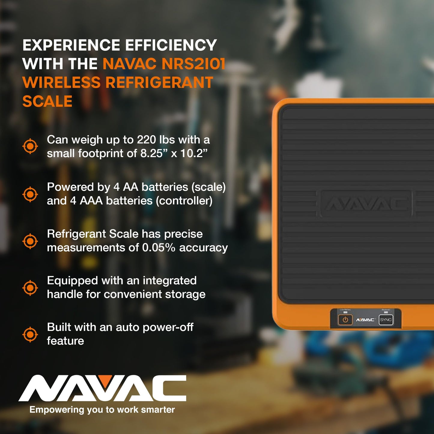 NAVAC NRS2i01 Wireless Refrigerant Scale | Bluetooth Handheld Display | 220 lbs Capacity | Lightweight Magnesium Alloy Weighing Pan | Precise Measurements | 1 Year Warranty
