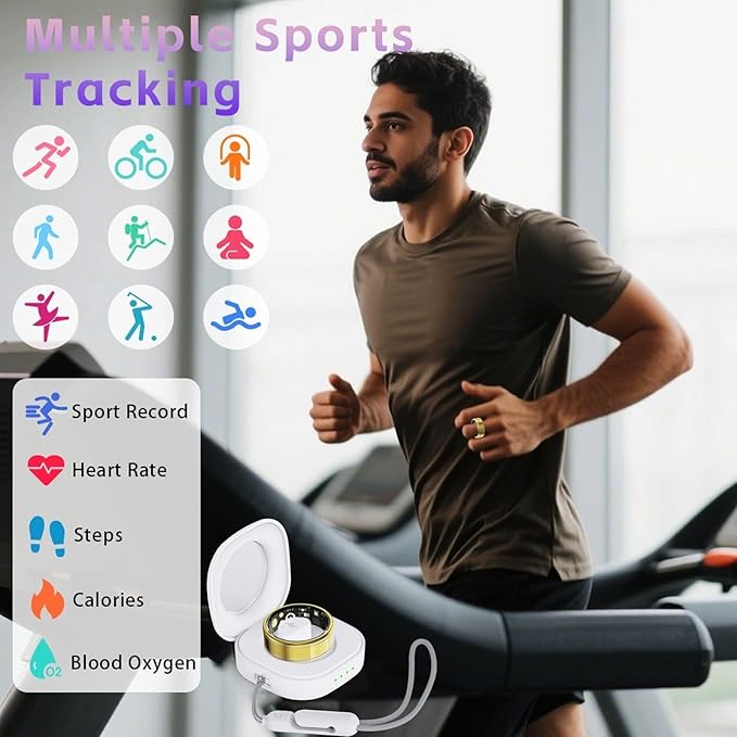 Fitness Tracker Ring for Men Women ??Smart Health Ring with Heart Rate, SpO2, Blood Pressure, Sleep Monitoring, Steps, Calories, 5ATM Waterproof, No Subscription Fee for iOS and Android (Gold 10)