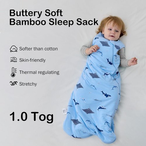 BubblePanda Bamboo Sleep Sack | Soft 1.0 Tog Toddler Sleeping Bag for 6-12 Months with 2-Way Zipper
