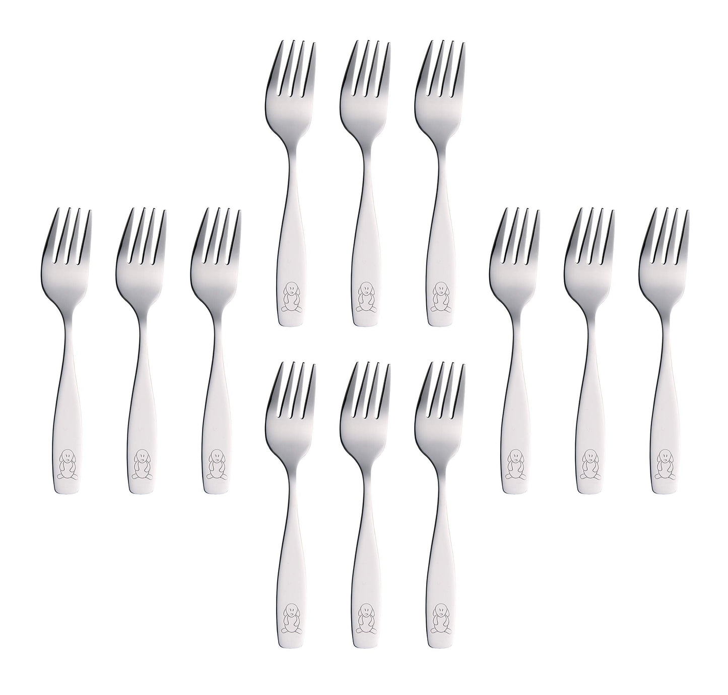 ANNOVA Kids Silverware Children's Safe Flatware Set Stainless Steel - Children Forks, Children Tablespoons, Toddler Utensils, Metal Cutlery Set for LunchBox (Stainless Steel Fork, 12)