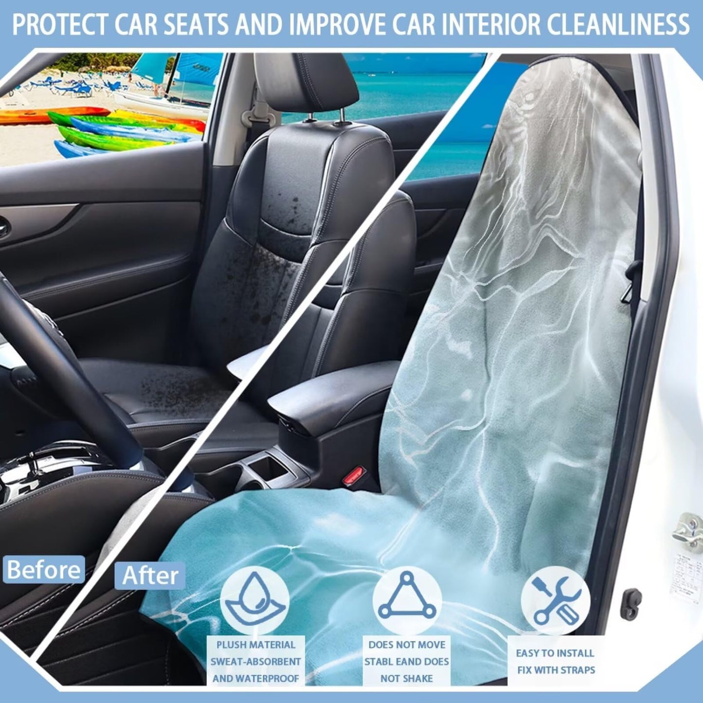 JOAIFO Waterproof Sweat Towel Car Seat Cover Universal Anti-Slip Automotive Seat Covers for Post Gym Workout, Running, Swimming, Beach and Hiking, Seawater