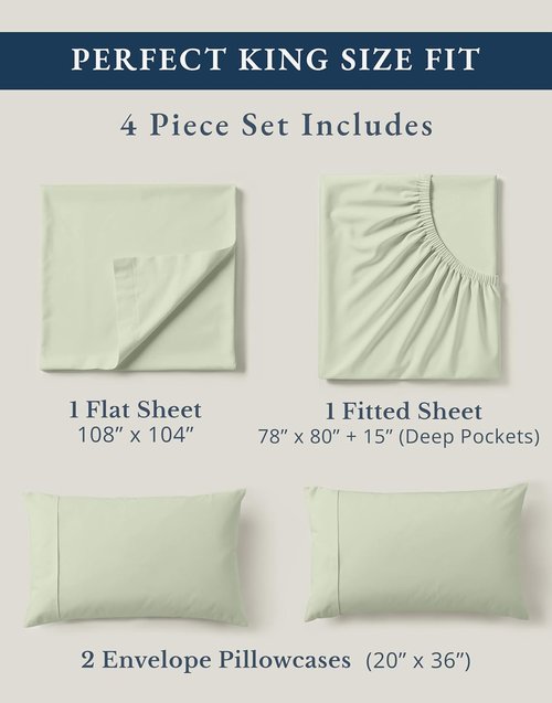**LANE LINEN 100% Organic Cotton King Bed Sheet Set - Soft, Cooling, All-Season, Oeko-Tex Certified - Mineral Color**