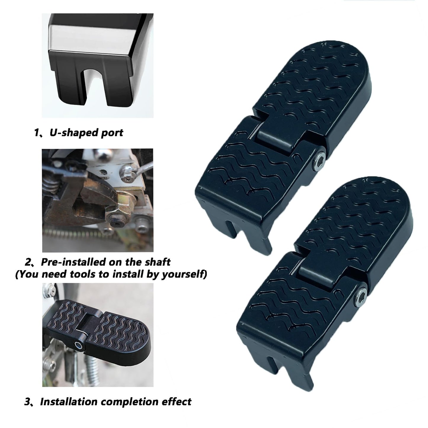 LOOEEL 1 Pair 10MM U Slot Bicycle Rear Pedals Folding Rear Seat Footrest Pedals Cycling Accessories for Mountain Bike, Folding Bicycle