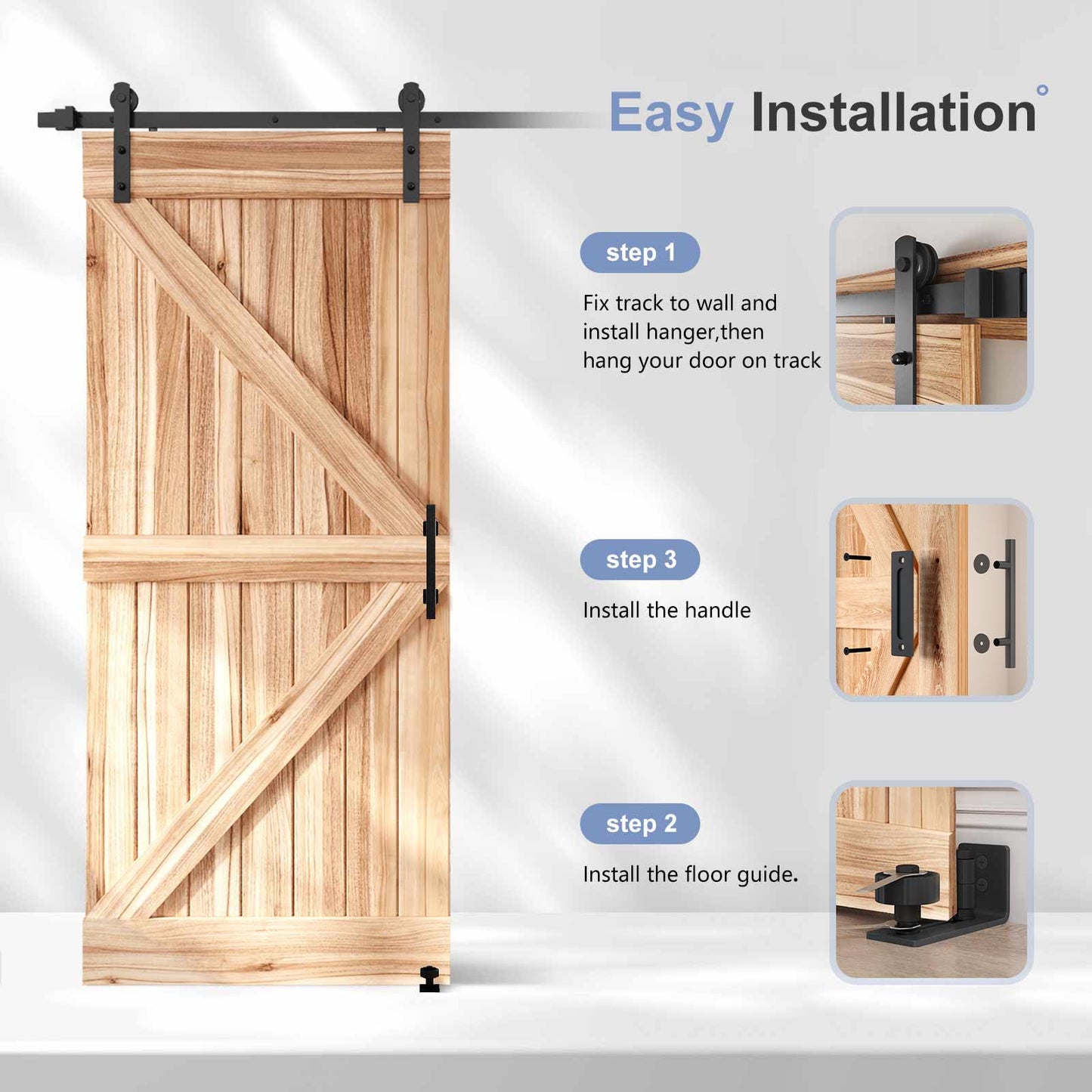 EaseLife 6 FT Sliding Barn Door Track and Handle Hardware Kit, Straight Pulley,Slide Smoothly Quietly,Easy Install (6FT Track Kit for 30"~36" Wide Single Door)