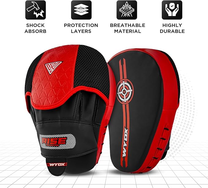 WYOX Curved Focus Mitts for Boxing & MMA | Durable PU Leather Punching Pads with Adjustable Strap | Ideal for Muay Thai, Kickboxing, Martial Arts Training – Hand Target Strike Shield for Men & Women