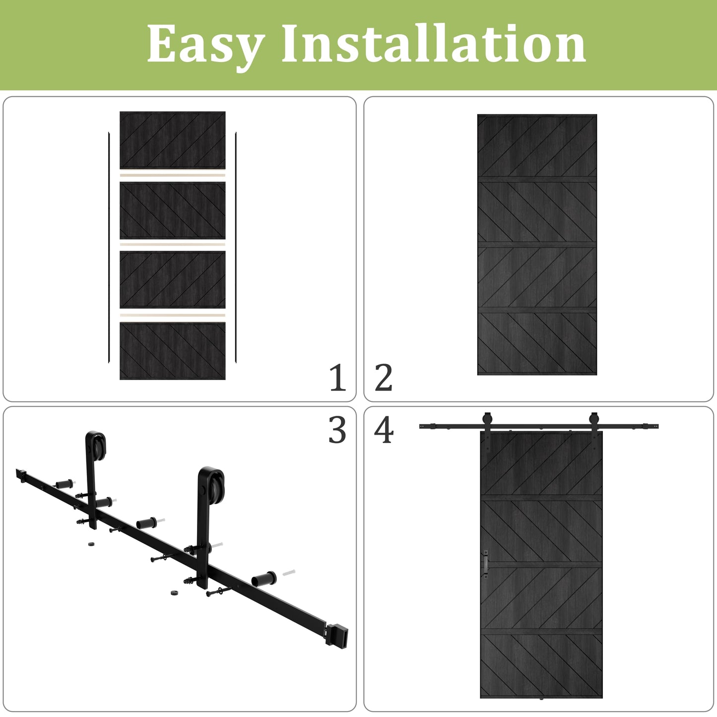 BARNER HOME 30in X 84in Sliding Barn Door, MDF, with Waterproof Surface, DIY Assemble, Pre-drilled Barn Door Slab with Installation Hardware Kit,Black