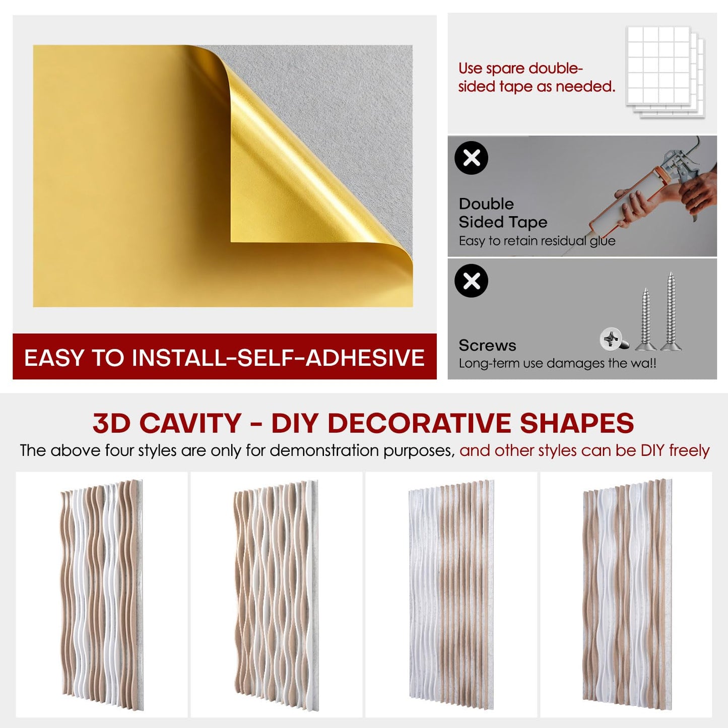 Large Acoustic Wall Panels 47.2"x23.6"x1.57"4-Pack,3D DIY Wave Sound Proof Panels for Walls, Peel and Stick Wall Panels for Room Decor, Recording Studio & Bedroom