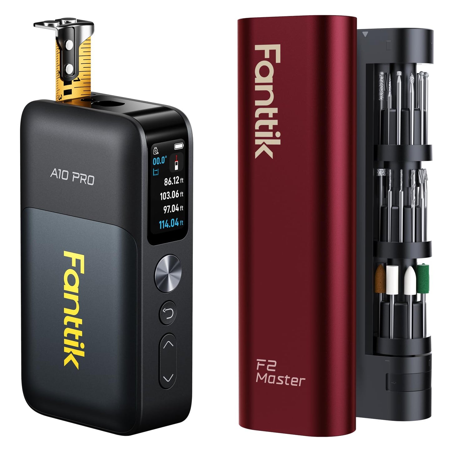 Fanttik A10 Pro 2-in-1 Digital Laser Tape Measure with HD IPS Color Display & Fanttik F2 Master Mini Cordless Rotary Tool Kit 4V