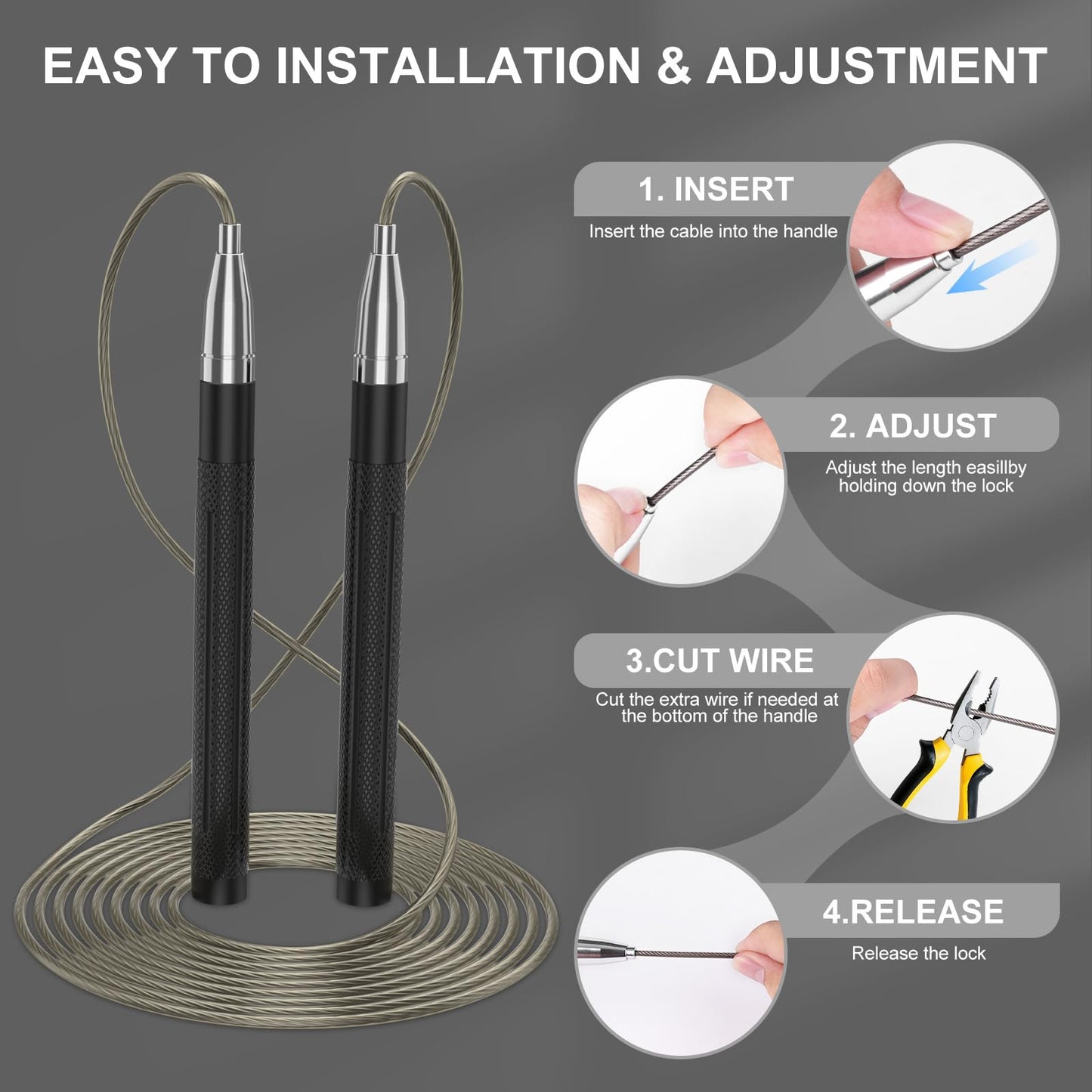CRHOEIQ Speed Jump Rope for Men Women, Fitness Skipping Rope with Aluminium Handle and 2 Ropes, Self-Locking Design Adjustable Jumping Rope for Adult Workout Boxing
