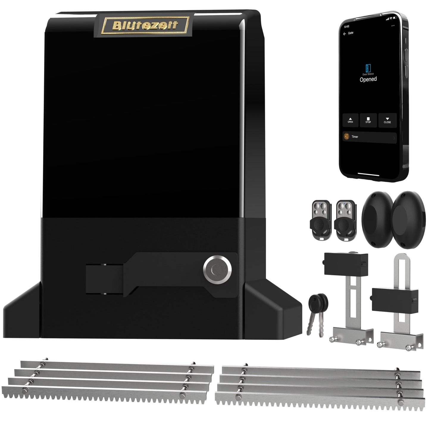 Blütezeit 4000lb WiFi Sliding Gate Opener, Smart App Control 1HP Automatic Slide Gate Motor, Rack-Driven Driveway Gate Operator with 2 Remotes, IR Sensor and Hardware Kit for Gates up to 40ft