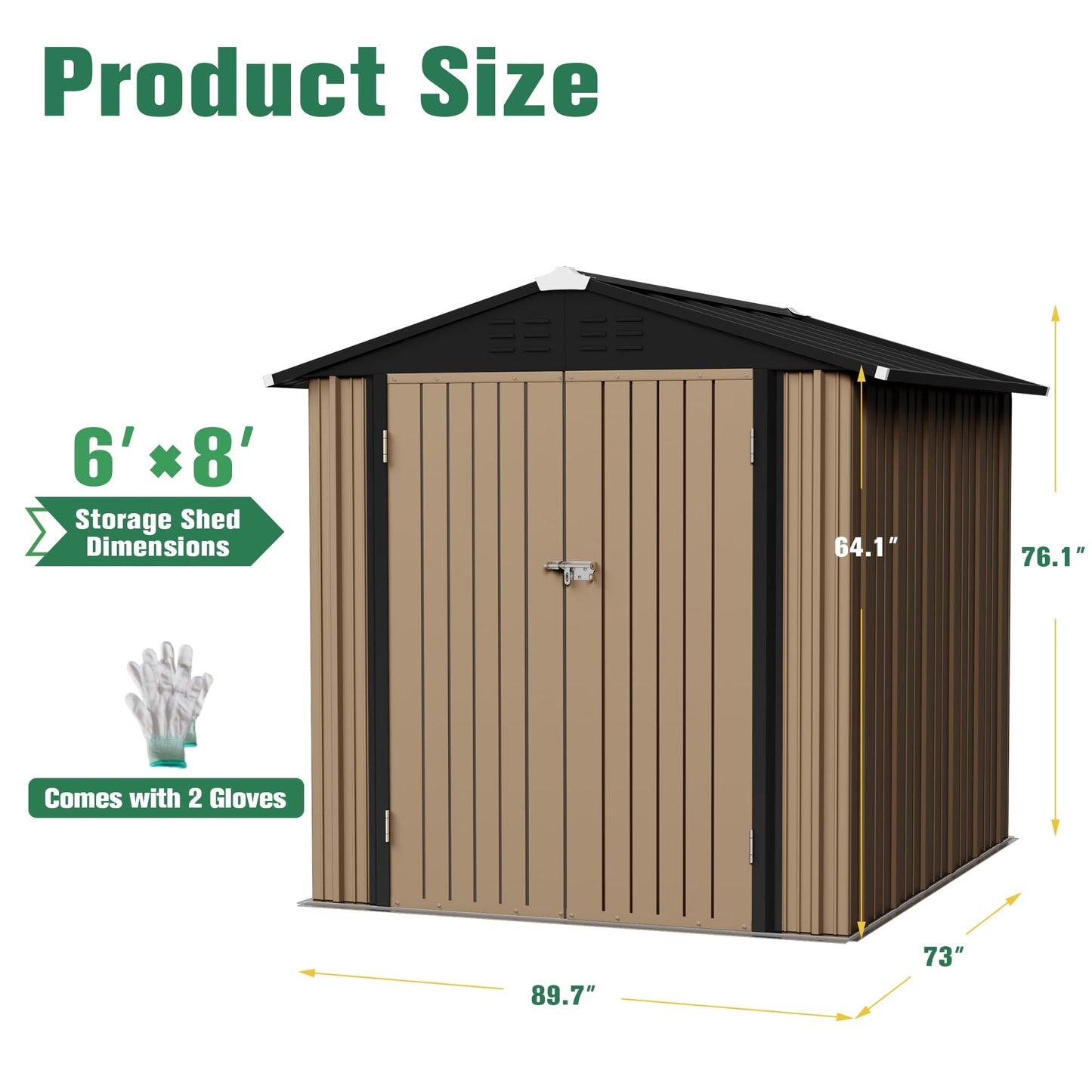 Flamaker 6x8 FT Storage Shed Waterproof Metal Garden Shed with Lockable Door Utility Tool Shed Outdoor Storage for Backyard, Patio and Lawn, Brown
