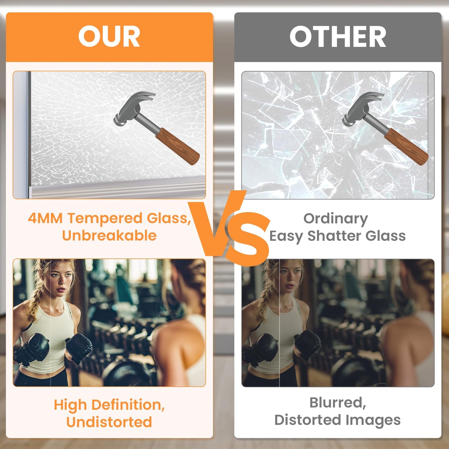 Peegel Home Gym Mirror - 48''x24''(2PCS) Large Frameless Tempered Glass Workout Mirrors for Home Gym Wall,Yoga,Garage,Dance
