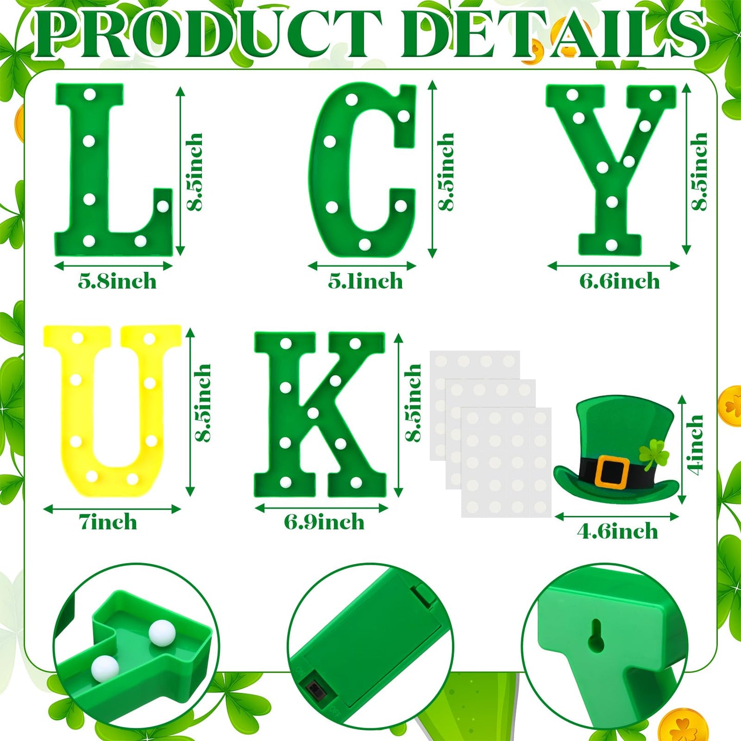 St Patrick's Day Decorations Plastic LED St. Patrick's Day Lucky Sign Marquee Light up Letters Lucky Table Decoration Centerpiece with Leprechaun Hat Card Decor for Home Mantle Irish Party Desk Office