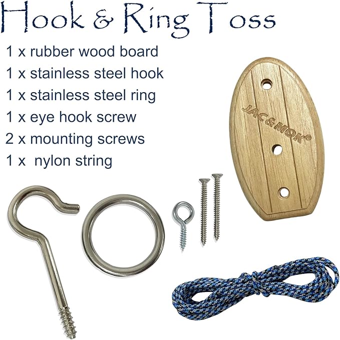 Hook and Ring Toss Game Swing Game DIY Kit -Stainless Steel Ring, Polyester Rope and Hardware