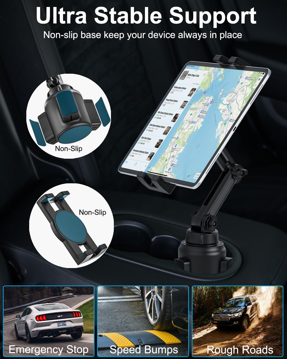 woleyi 360 4-13" Cup Holder Car Tablet Mount, iPad Mount Holder for Car/Truck, Rotation Adjustable Universal Tablet