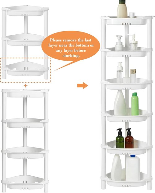 ELYKEN Shower Caddy Organizer - 4 Tier Rustproof Plastic Shelf for Bathroom | 14.4 x 11.2 x 31.5 Inches, White