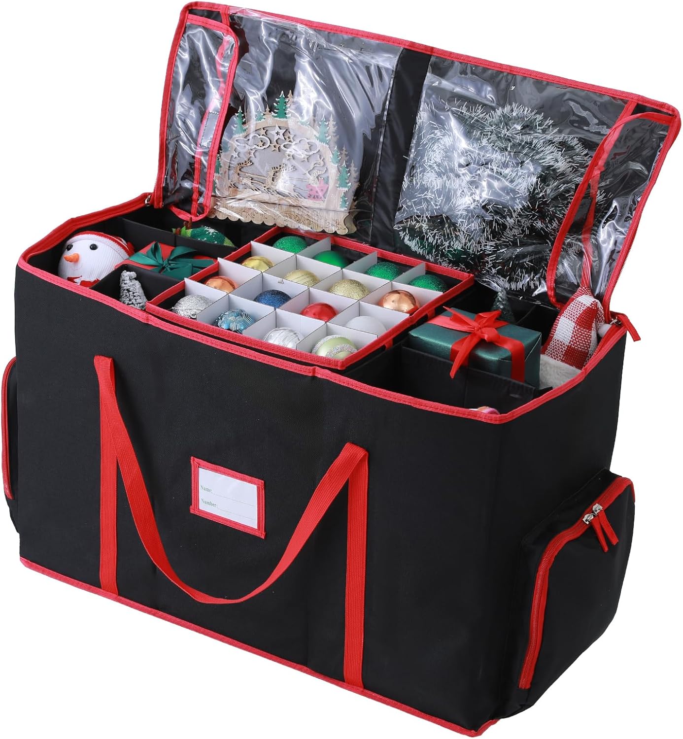 Skiennix Large 2-in-1 Christmas Ornament Storage Box - High Capacity, Easy Organization | Protect Holiday Decorations (Black)