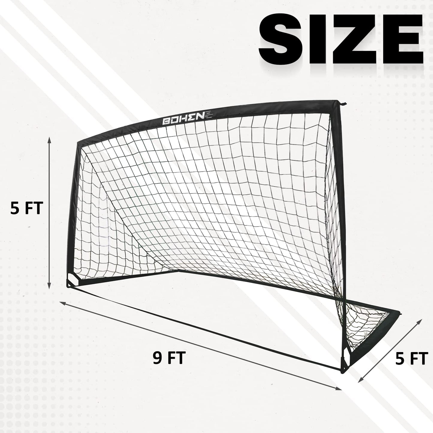 BOHEN 9x5FT Portable Soccer Goal for Kids Backyard with Carry Bag - Easy Folding Lightweight Fun for Outdoor Indoor Training Games for Teen Youth Adult (Black, 9x5FT, 1 Pack)