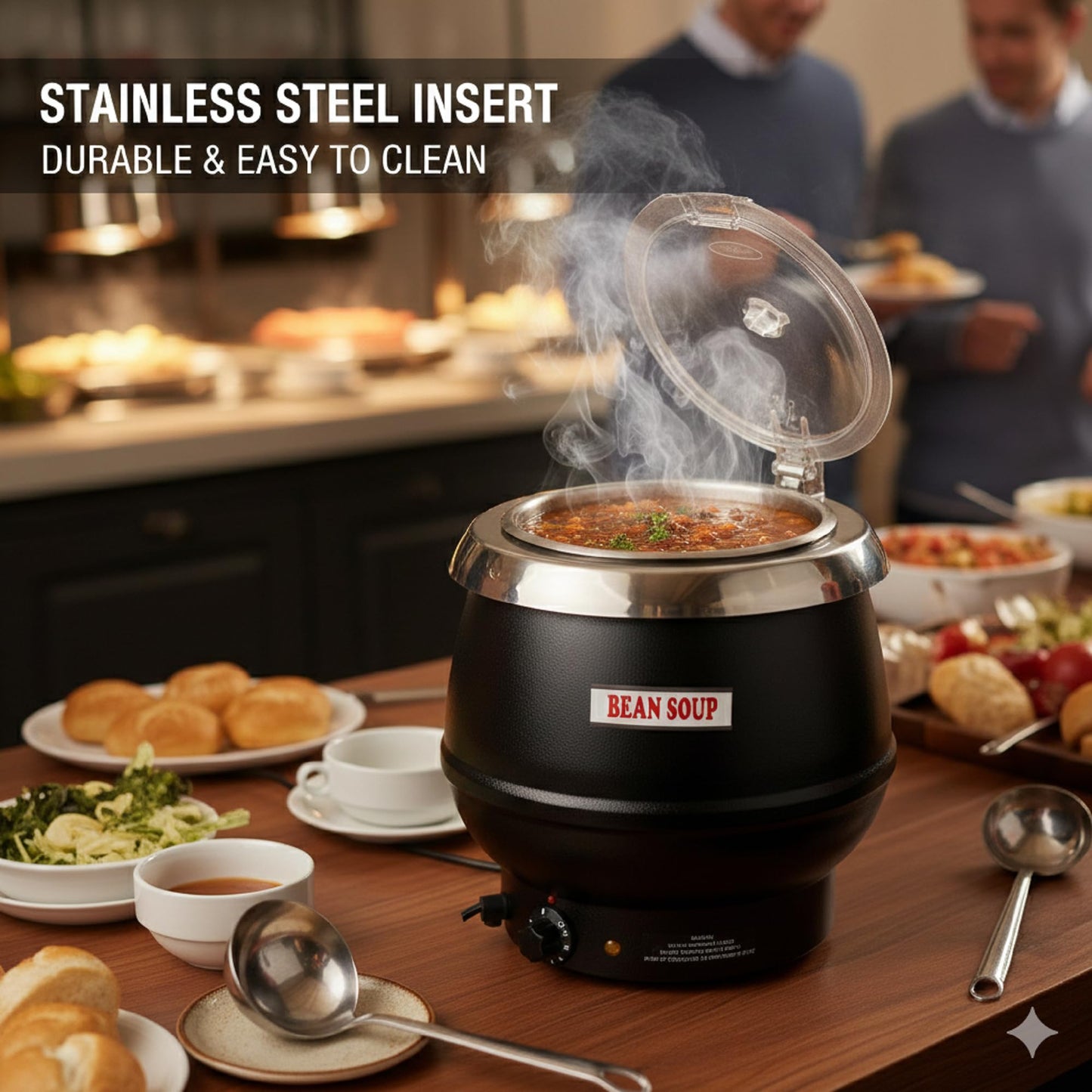 CLIVIA Commercial Electric Soup Warmer Pot, Stainless Steel Food Warmer Kettle for Restaurant and Catering, 11Qt Large Soup Cooker with Lid