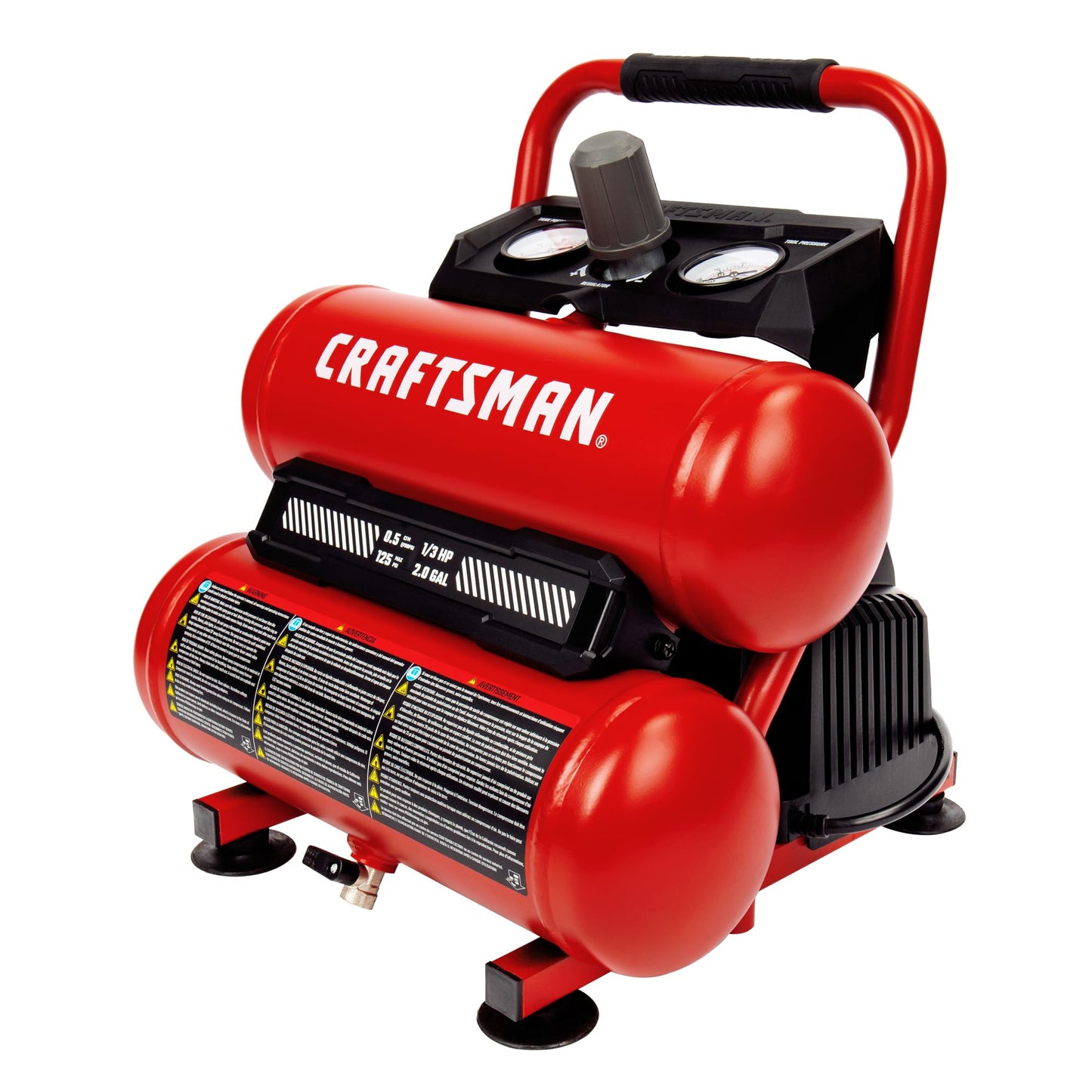 Craftsman 2-Gallon Air Compressor, 1/3 HP Oil-Free Twin Tank, 125 PSI Max – Portable & Quiet for Home DIY, Tire Inflation, Nailing & Spray Painting (Twin Stack)