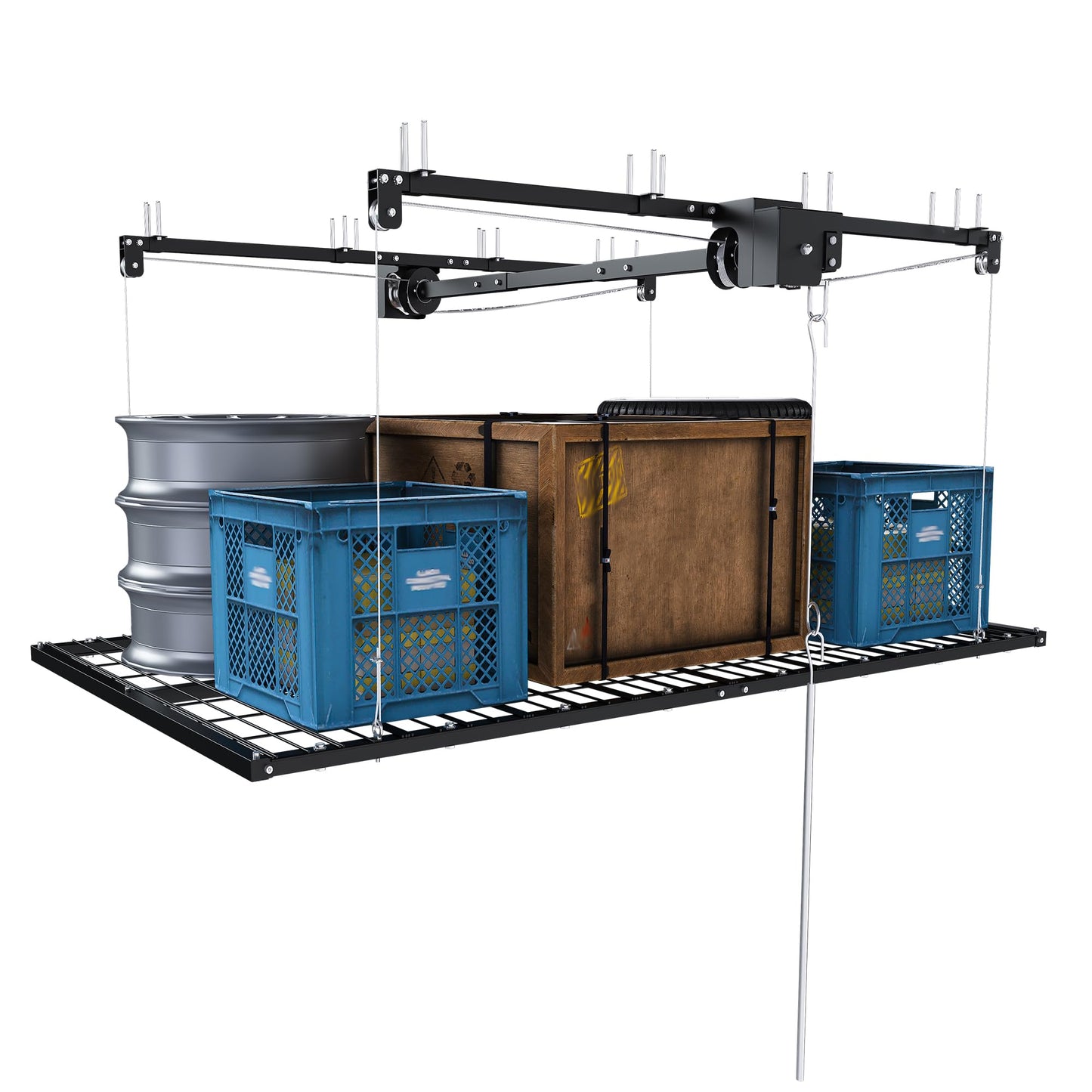 Legendstone 4x8FT Overhead Garage Storage Rack for High Ceilings 10-12 FT, Adjustable Garage Organization System, Heavy Duty Ceiling Storage Racks with Safety Lock,350LBS Capacity,Black