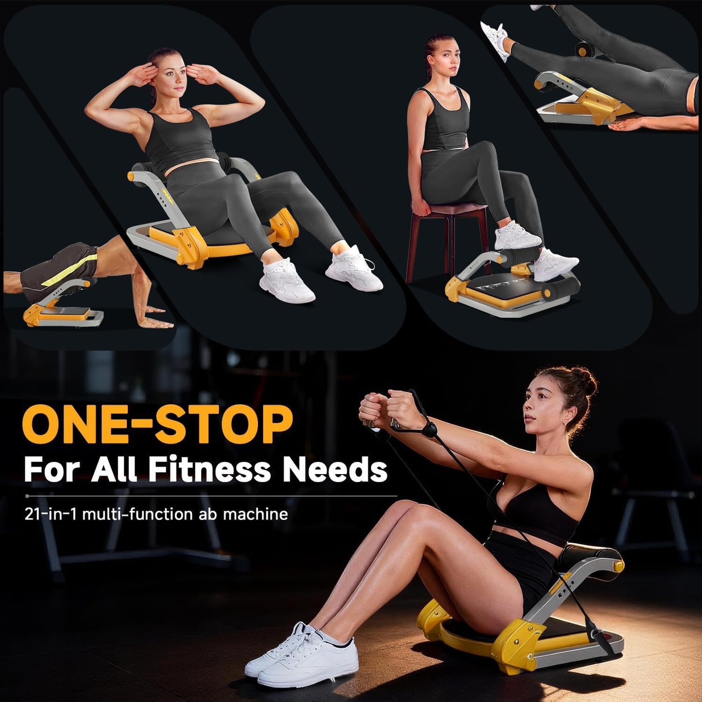 Ab Trainer/Crunch Machine, Ab Workout Equipment, 4 Adjustable Resistance, Sit Up Machine for Stomach Workout, 350 LBS Weight Capacity, Automatic Rebound,Fitness Equipment for Home