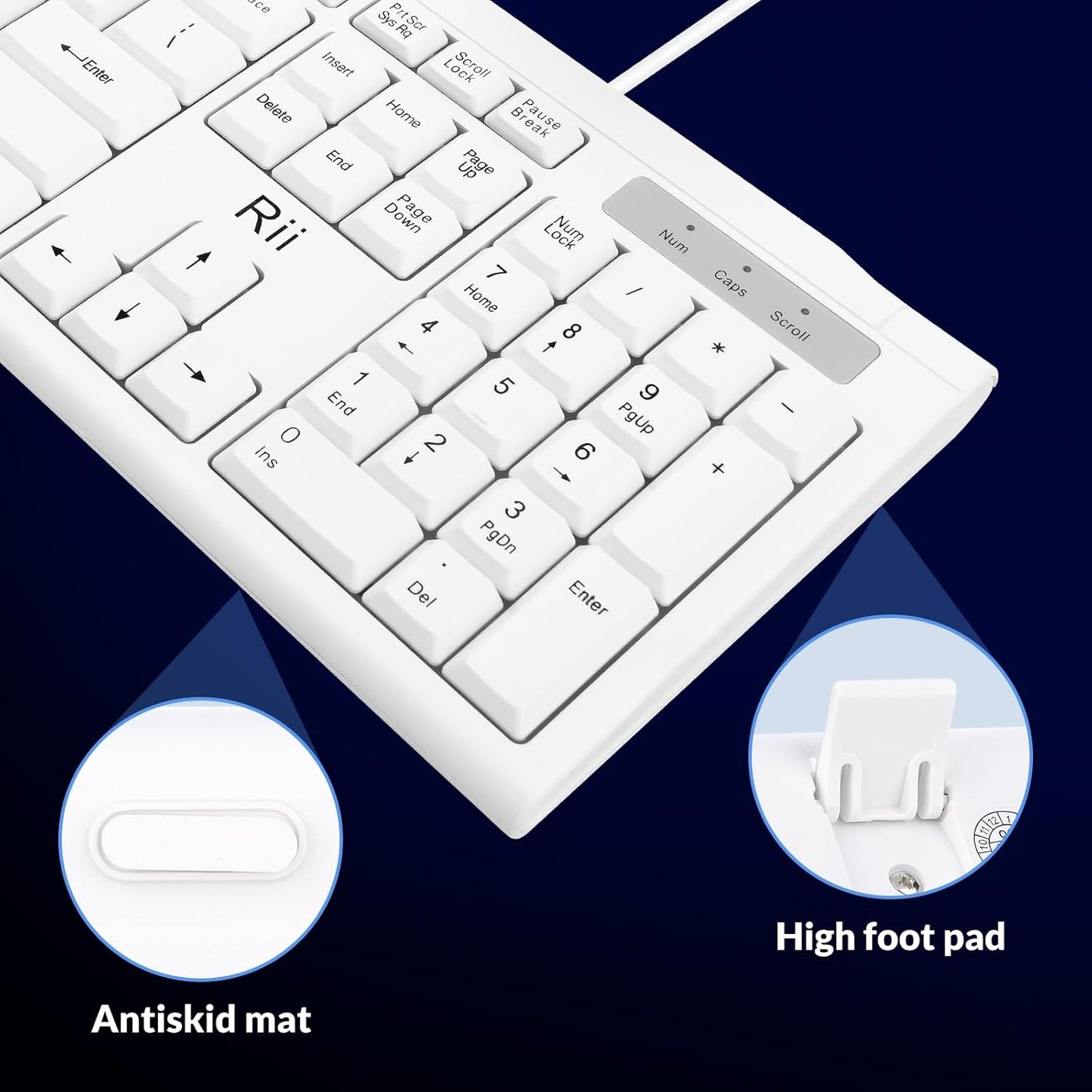 Rii RK907 10/8 7 Ultra-Slim Compact USB Wired Keyboard for Mac and PC,Windows / / Vista/XP(White)