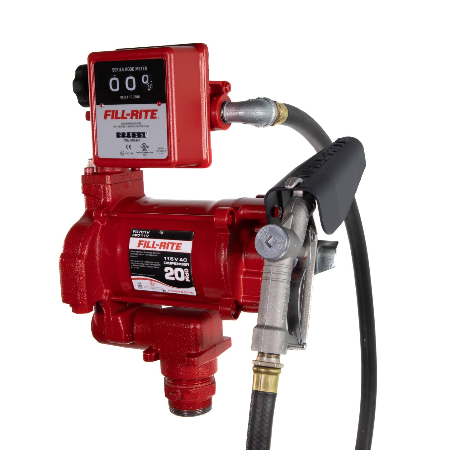 Fill-Rite FR701V 115V 20 GPM Fuel Transfer Pump With Standard Mechanical Meter Package, Gallons - For Gasoline, Diesel, Kerosene, Ethanol Blends, Methanol Blends & Biodiesel up to B20