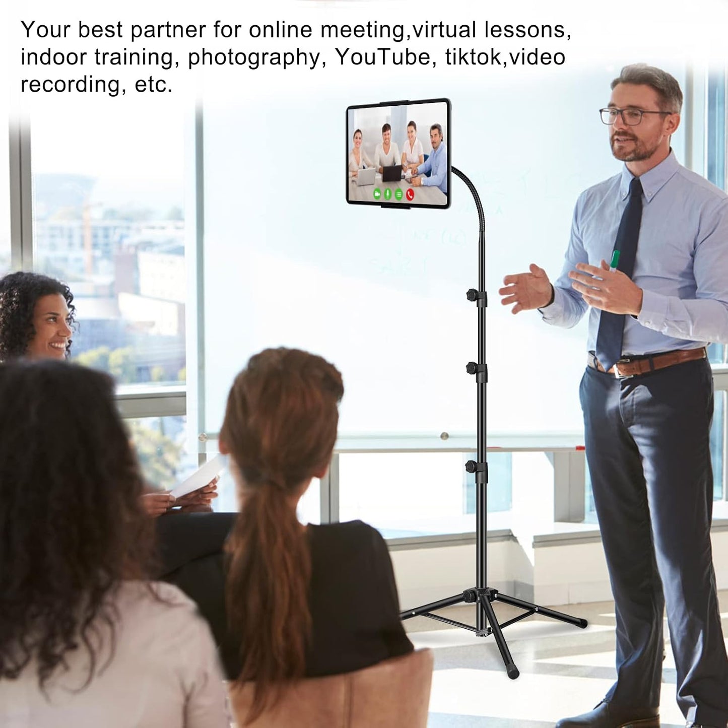 Awlbstruse 65" 360 4.5-12.9 Inch Ipad Tripod Stand, Gooseneck Height Adjustable Floor Stand with Rotating iPad Tripod