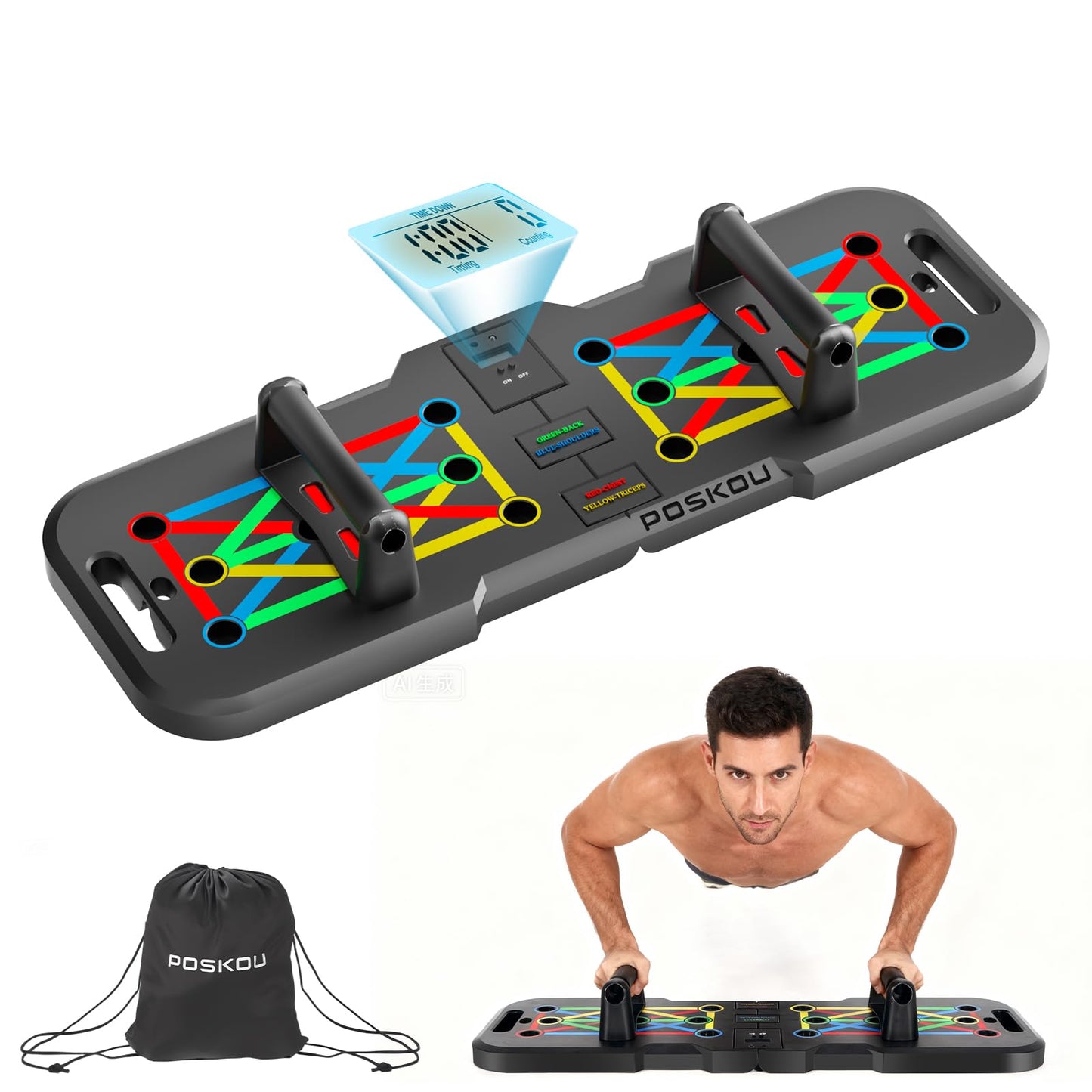 POSKOU Push Up Board With Counter,Pushup Board For Men and Women,Foldable Gym Strength Training Fitness Equipment,Calisthenics Equipment