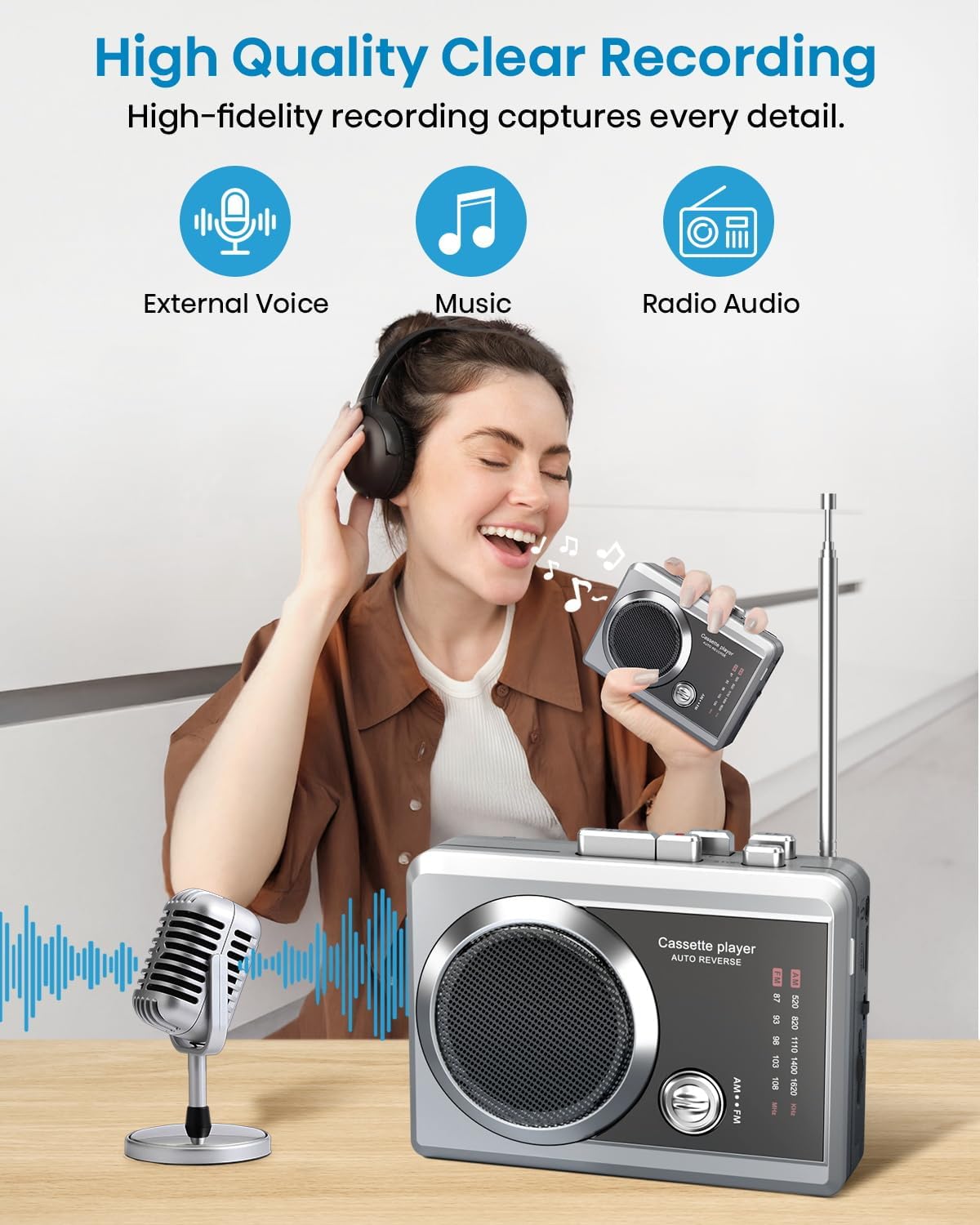 Mersoco Cassette Cassette 3.5MM Portable Recorder Player & AM/FM Radio, Compact Tape Player with Headphone Jack