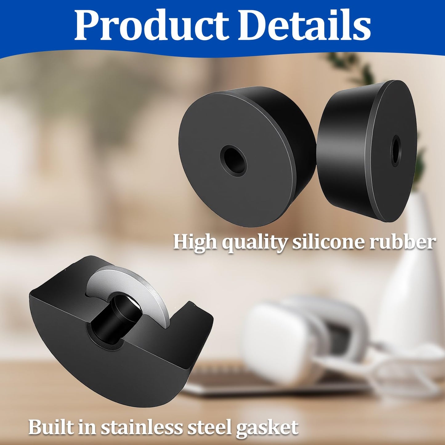 4Pcs Heavy-Duty Rubber Feet Speaker Isolation Pads with Stainless Steel Screws for Subwoofer, Subwoofer, Guitar Amps, Furniture, Turntables, Cutting Boards, Cabinets 0.98“ W x 0.47” H (Black)