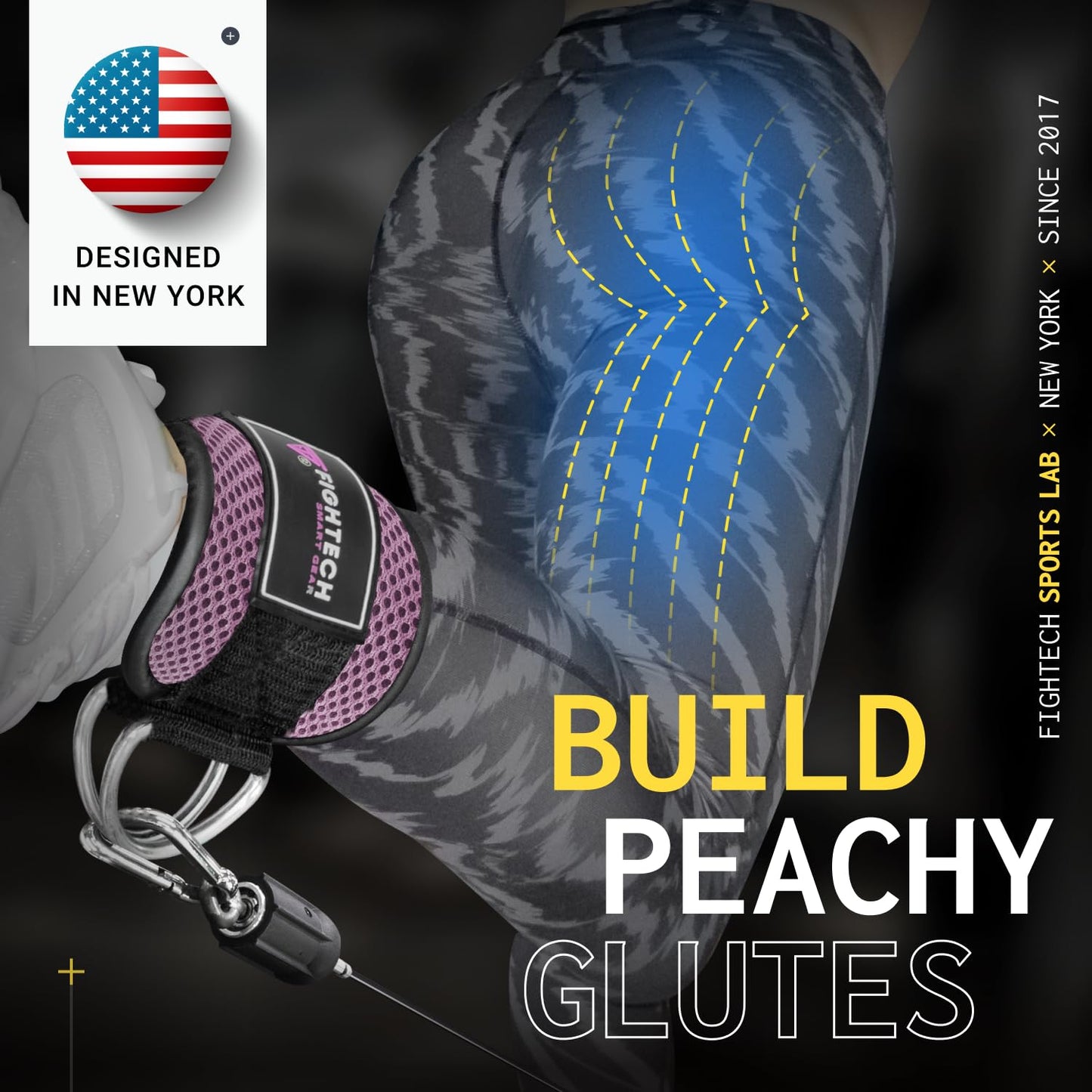 FIGHTECH Ankle Straps - Cable Machine Attachment - Padded Ankle Cuffs for Glute Kickbacks and Leg Workouts (Lavender/Classic)