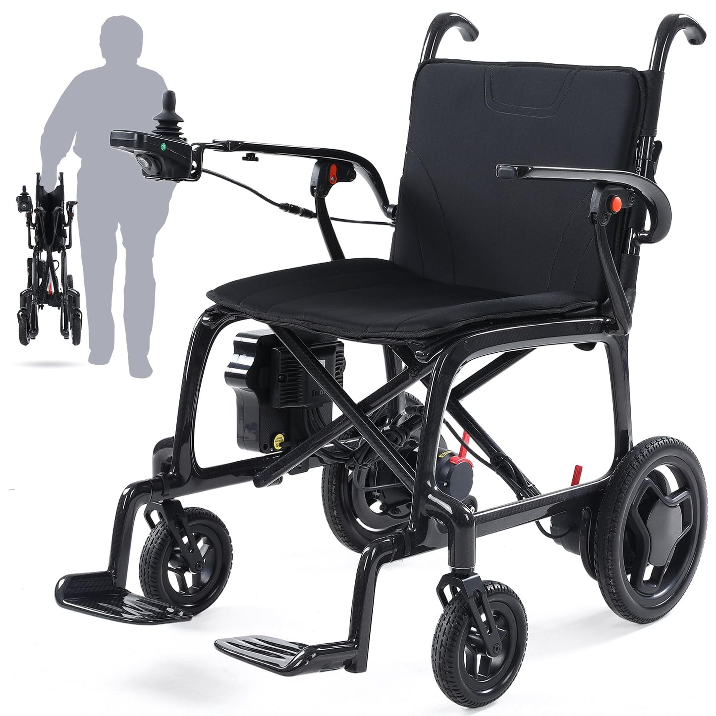 22lbs Lightweight Electric Wheelchair – Carbon Fiber Remote Control Wheelchair with Dual Batteries, Foldable Electric Wheelchair for Adults, Airline Approved for Travel and Daily Use