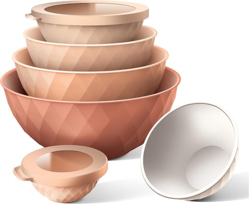 COOK WITH COLOR Mixing Bowls Set - 12-Piece Microwave Safe Nesting Bowls with Lids, Orange Diamond
