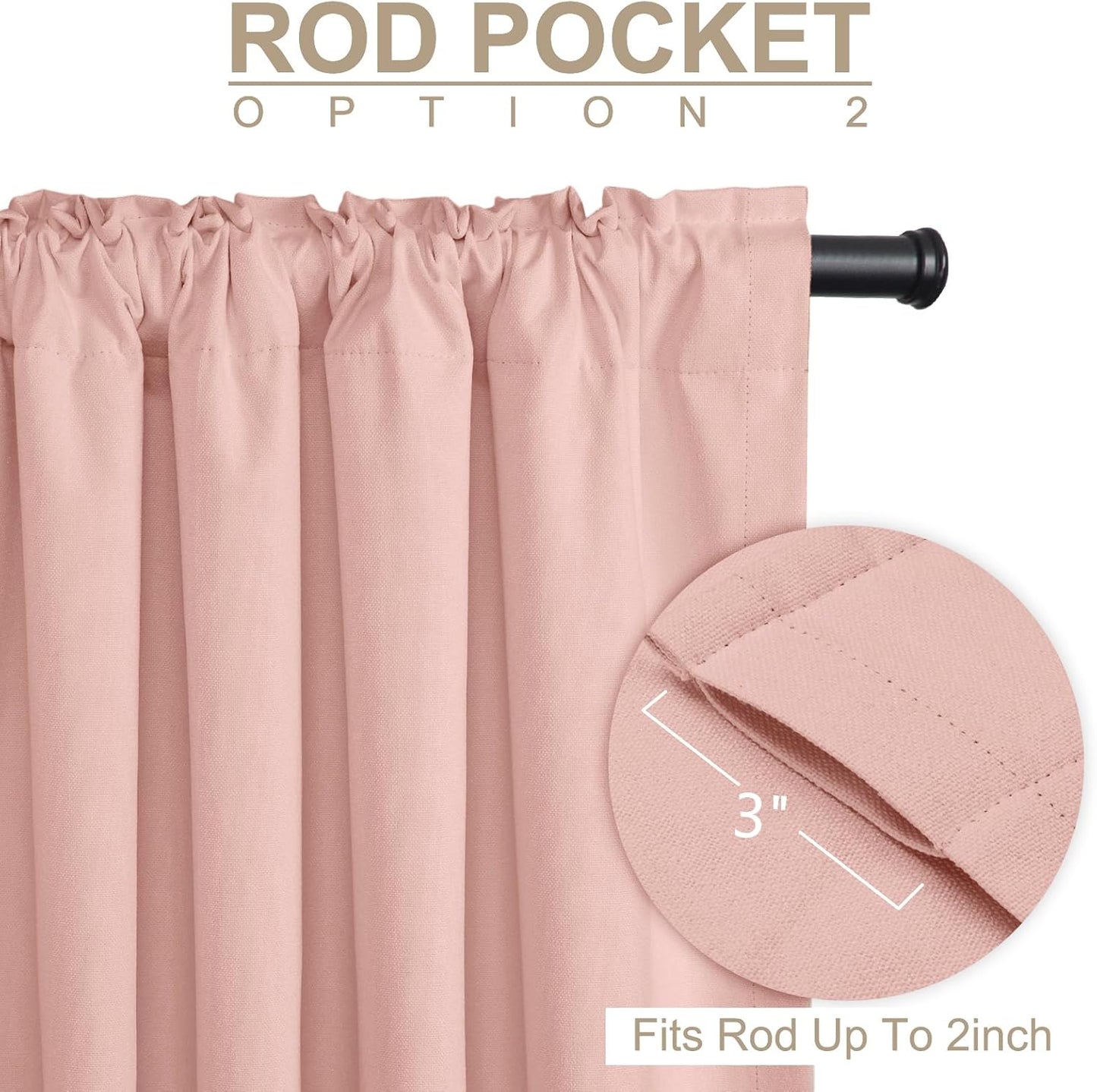 Skiennix 100% Blackout Linen Curtains - Thermal Insulated Drapes for Bedroom | 90" Long, Blush Pink
