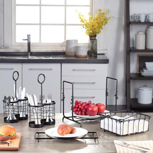 Lihou PapaQ Metal Buffet Caddy Tabletop Organizer, Flatware Napkin and Plate Picnic Caddy Stackable Serving Set for Kitchen, Picnic, Camping, Party,Dining, Entertaining, Parties,Thanksgiving