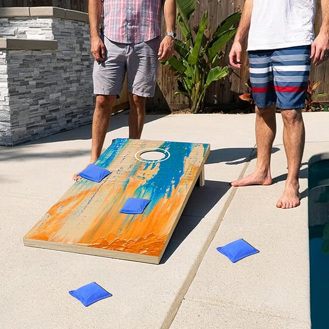 Cornhole Board Set, Regulation Size 4 x 2FT/3 x 2FT Solid Wood Corn Hole Game Set with 8 Bean Bags,2 Cornhole Boards and 1 Carry Bag for Outdoor Beach Toss Games Competitions