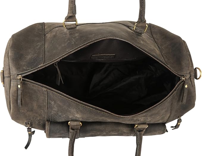 KomalC 24 Inch Leather Duffel Bags for Men and Women Full Grain Leather Travel Overnight Weekend Leather Bags Sports Gym Duffle for Men (Charcoal Black With Shoe Pocket)